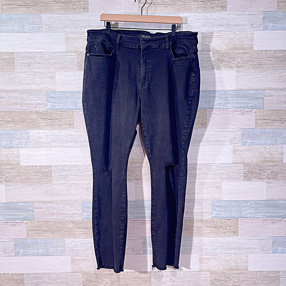 JUDY BLUE Distressed Skinny Jeans Black High Rise Stretch Denim Womens Plus 22W